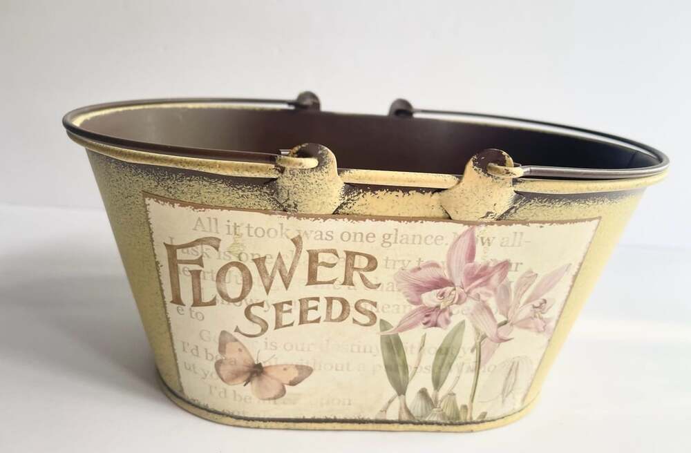 Smart Living Flower Seeds Oval Metal Container Planter Bucket with Handle